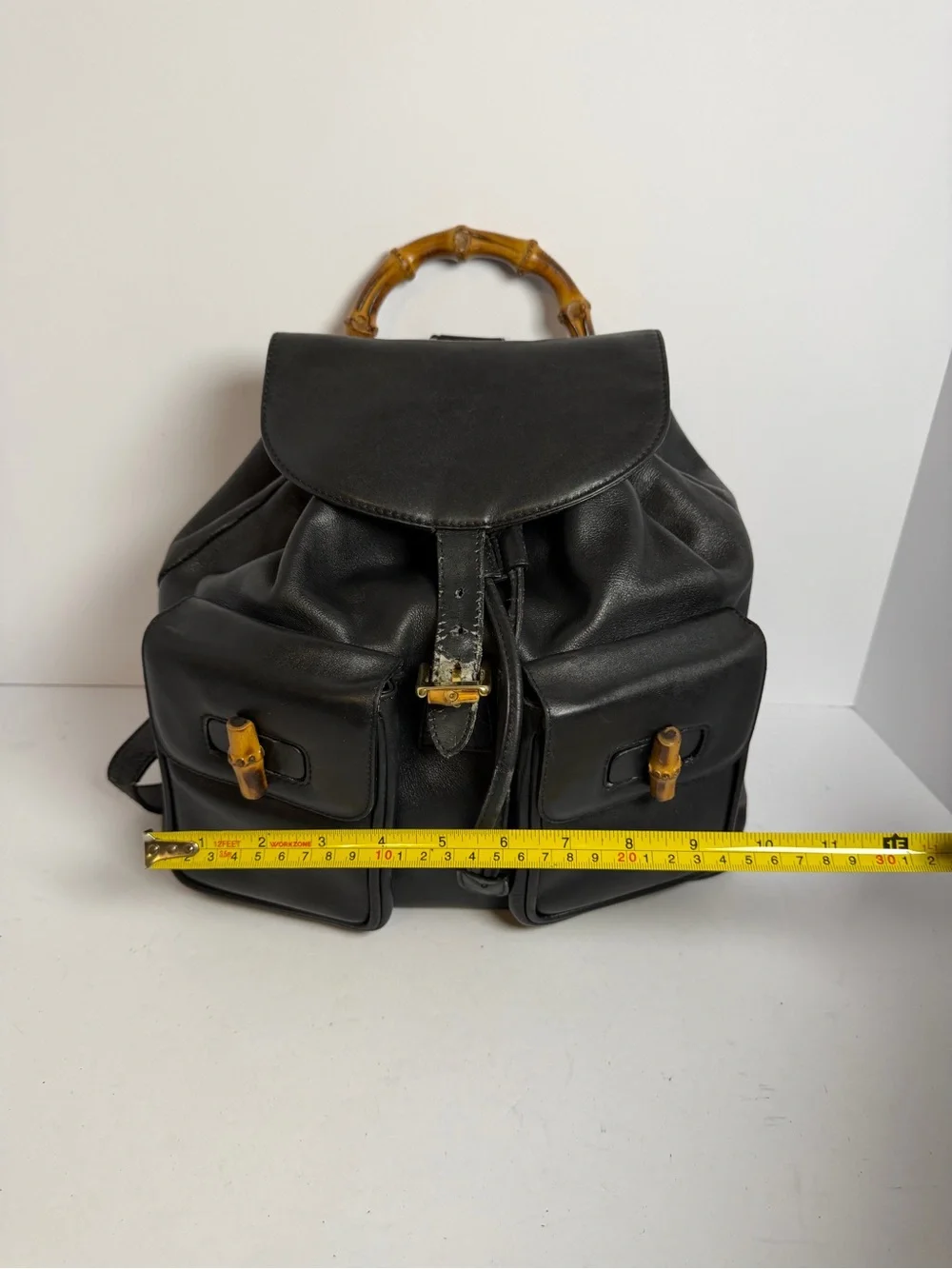 Vintage Gucci Bamboo Black Leather Backpack